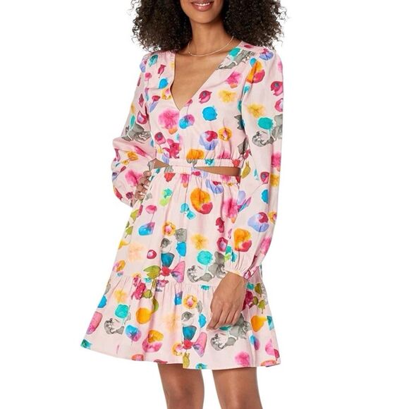 THE DROP Dress Women's Sita Short Cut Out Cotton Sateen Multicolor Medium - Picture 1 of 9